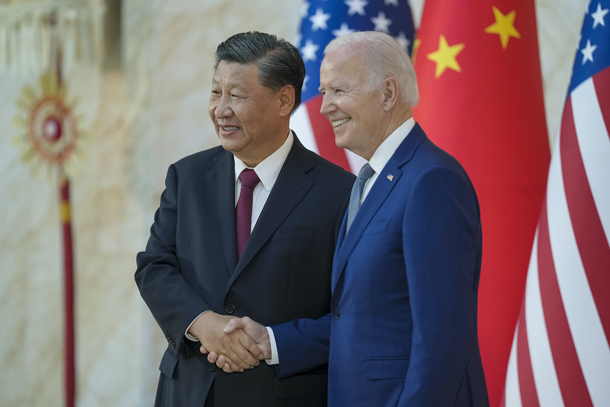 President Joe Biden greets and poses for a photo with Chinese President Xi Jingping ahead of their bilateral meeting, Monday, November 14, 2022, at the Mulia Resort in Bali, Indonesia. (Official White House Photo by Adam Schultz)

More:

 Original public domain image from <a href="https://www.flickr.com/photos/whitehouse/52650920436/" target="_blank" rel="noopener noreferrer nofollow">Flickr</a>